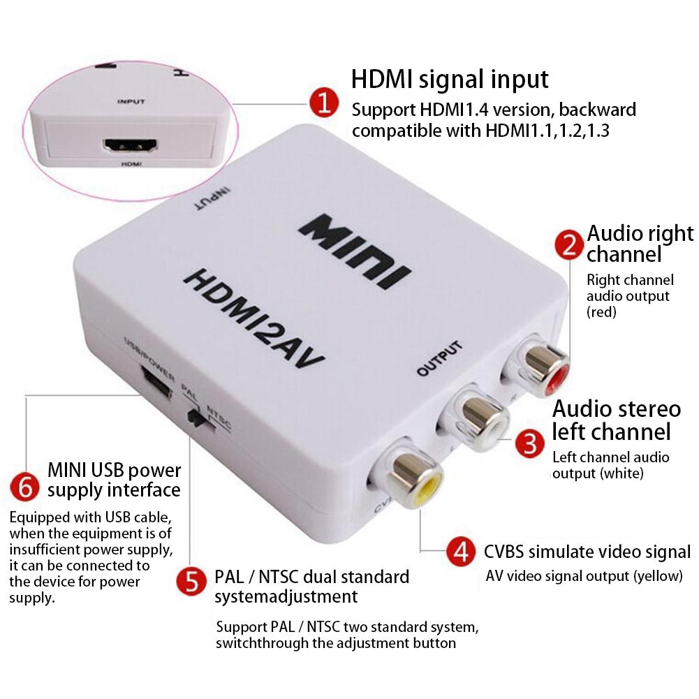HDMI to AV Convertor / Full HD 1080P Portable HDMI to AV RCA Adapter Audio Converter Box