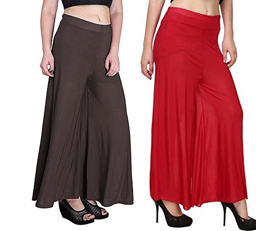 Pack Of 2 Viscose Long Palazzo Pants for Women (Brown-Red)