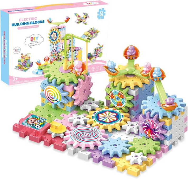 Electric Building Block Gear Toy Set Diy Plastic Brick Toys Colourful Building Block 83 Pcs