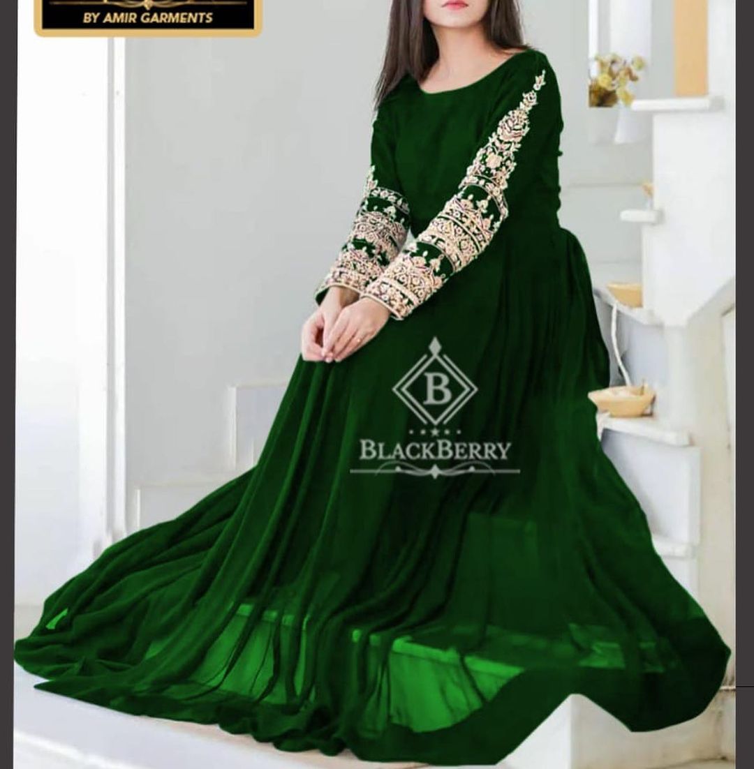 Designer Chiffon Stitched Maxi For Women | New Long Style Embroidered Maxi | Stylish Maxi / Ready to Wear /Wedding Dress For Women/Girls Article May-050 Sale Low Price