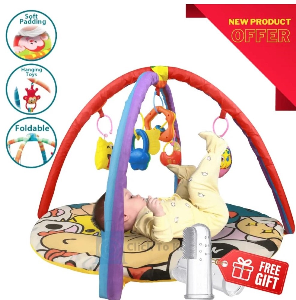 New Colorful Baby Play Gym Mat with Hanging Rattles Play Gym For Kids, Interactive Activity Center for 0+ Months, Unisex, High-Quality Playmat