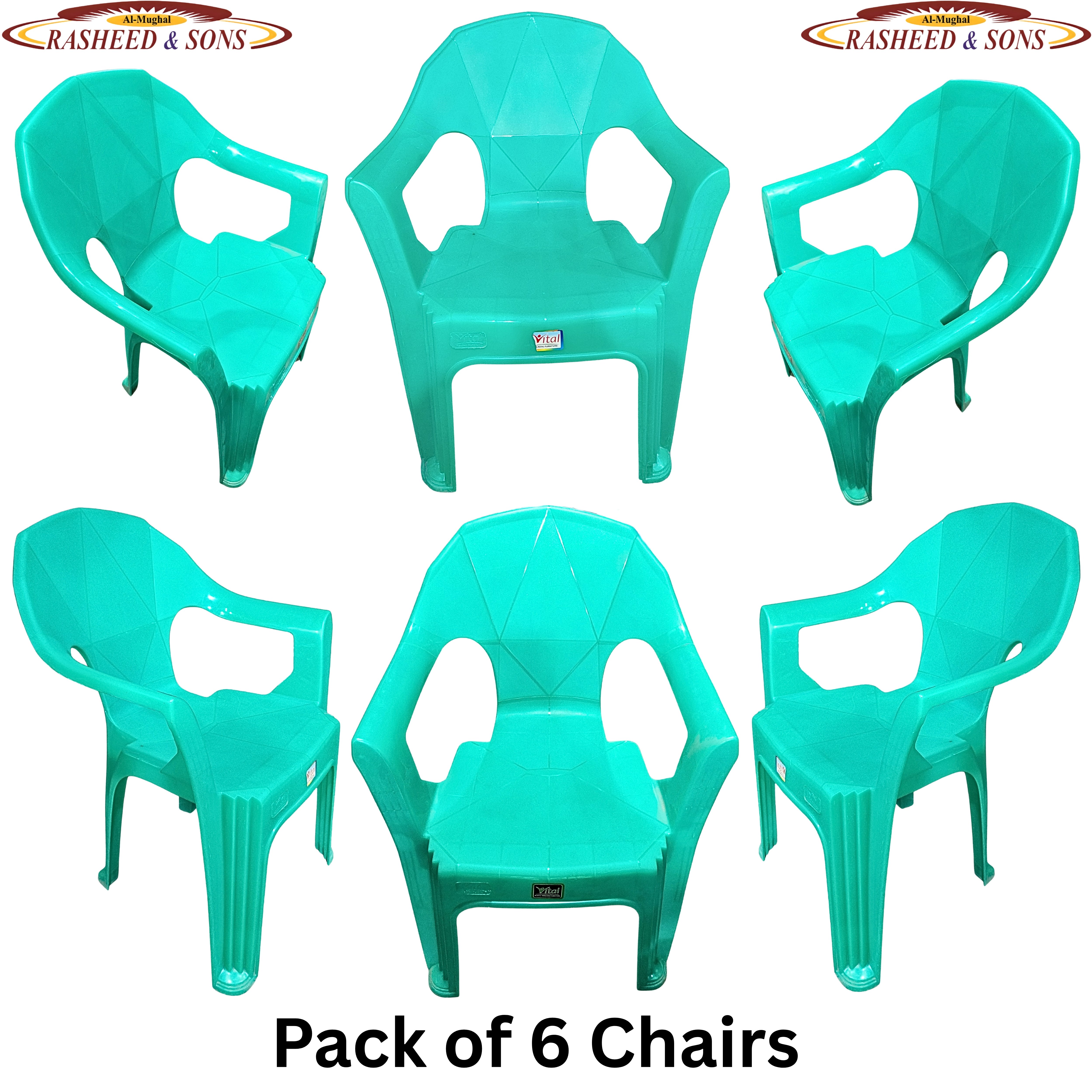 100% Pure Plastic Diamond Chair Set – Garden Patio Balcony Arm Chair – Rasheed & Sons Modern Plastic Chairs – Pack of 1, 2, 4, 6 with Fixed Table or Folding Tabl