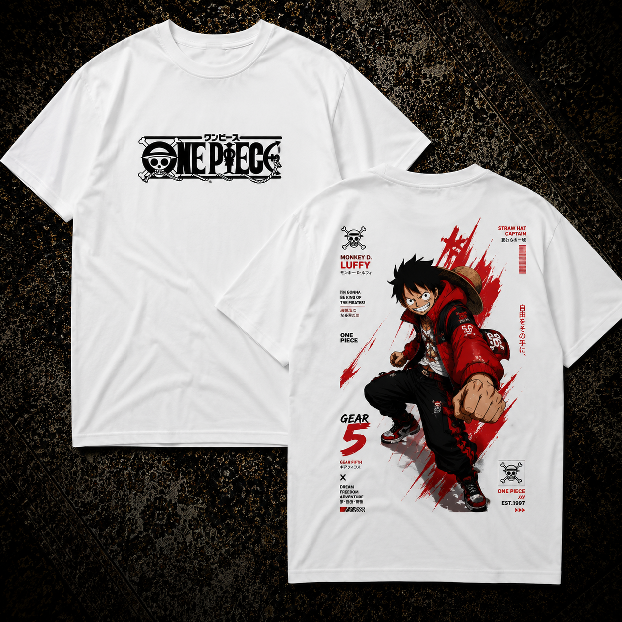 Monkey D. Luffy One Piece Anime Oversized T Shirt for Men & Women | Japanese Anime Graphic Printed Tee | Streetwear Round Neck Half Sleeve Casual T Shirt