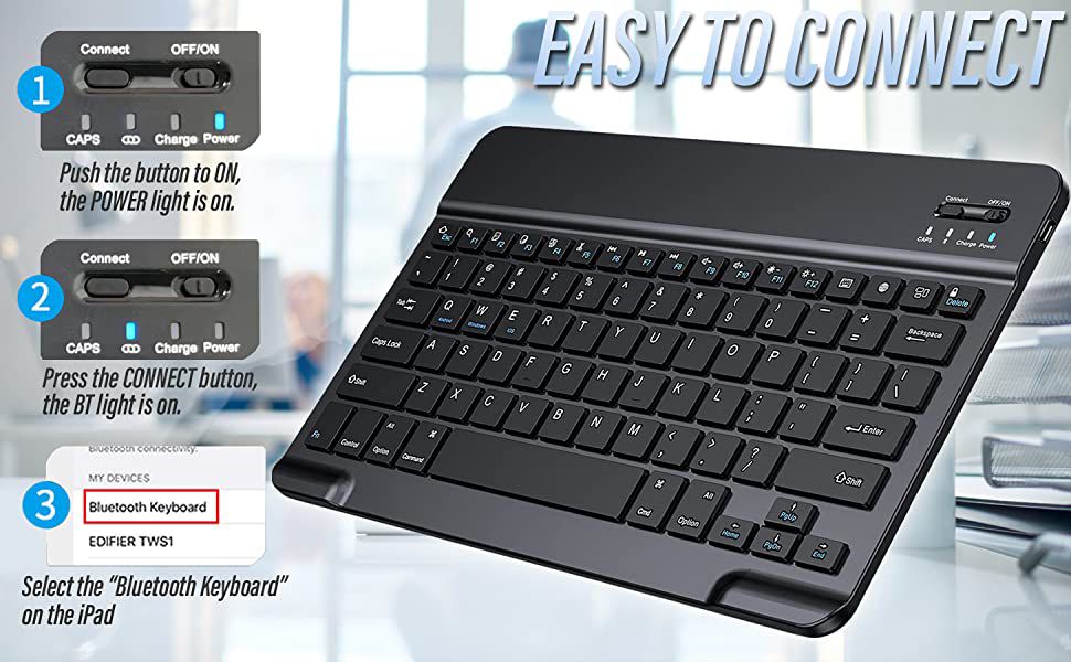 WIRELESS KEYBOARD BLUETOOTH RECHARGEABLE FOR -TABLET-MOBILE-LAPTOP CONNECT VIA BLUETOOTH