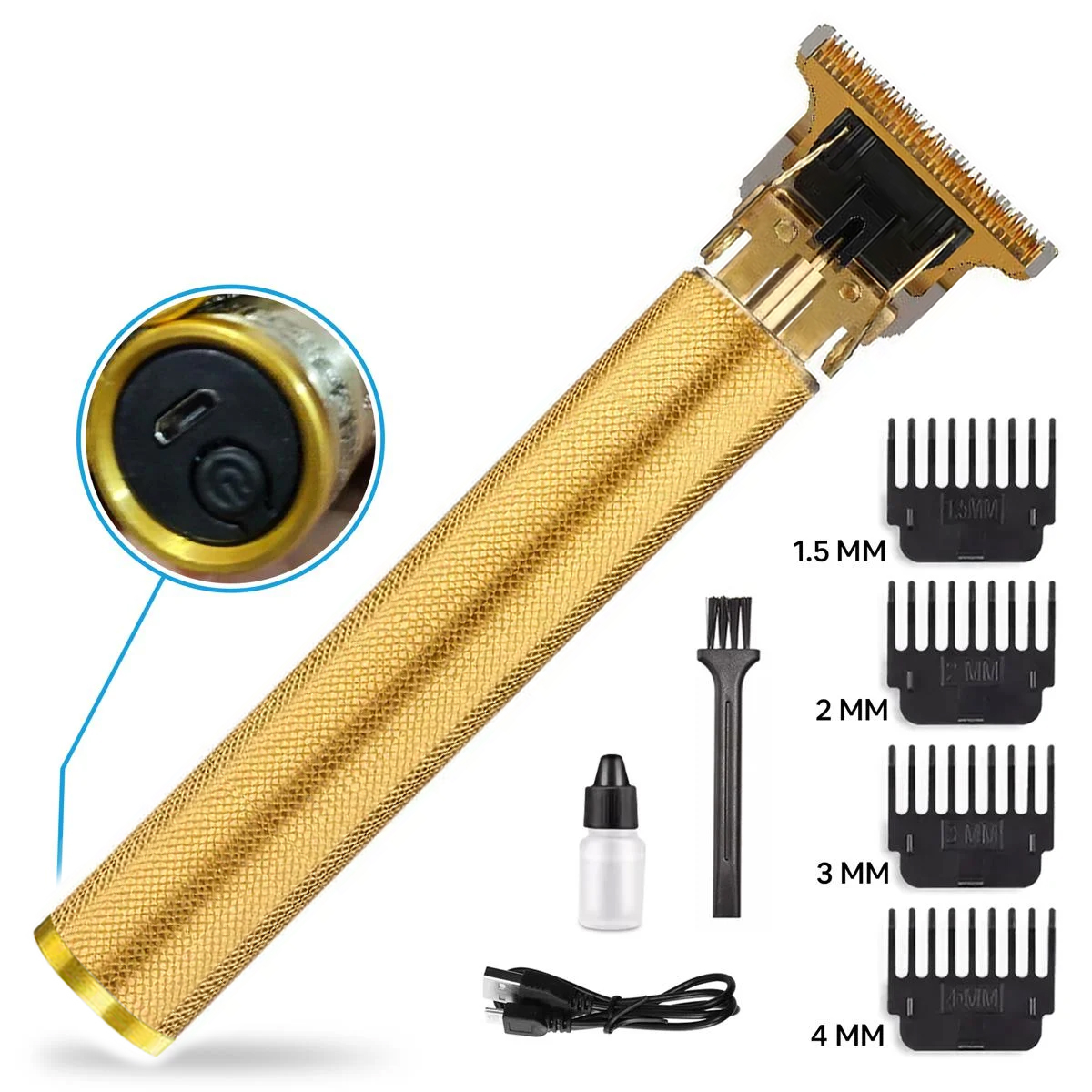 Dynamic Life High Quality Vintage T9 Golden or Black Metal Rechargeable Trimmer for Men Shaving Machine Hair Removing Clipper USB Charging Beard Barber Shaver Grooming Kit