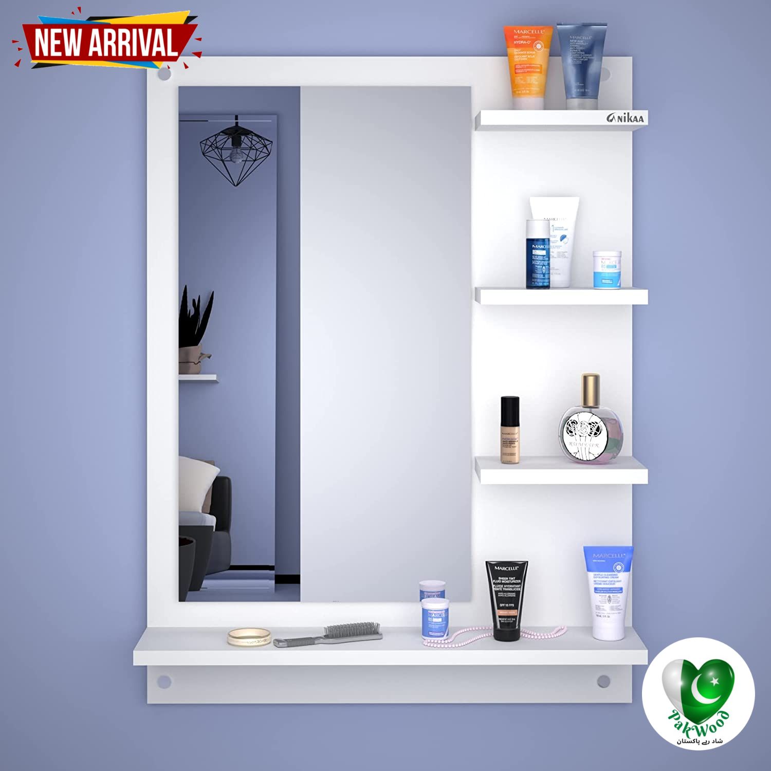 PAKWOOD Rectangular Wall Mount Dressing Mirror with Shelves. Daraz.pk