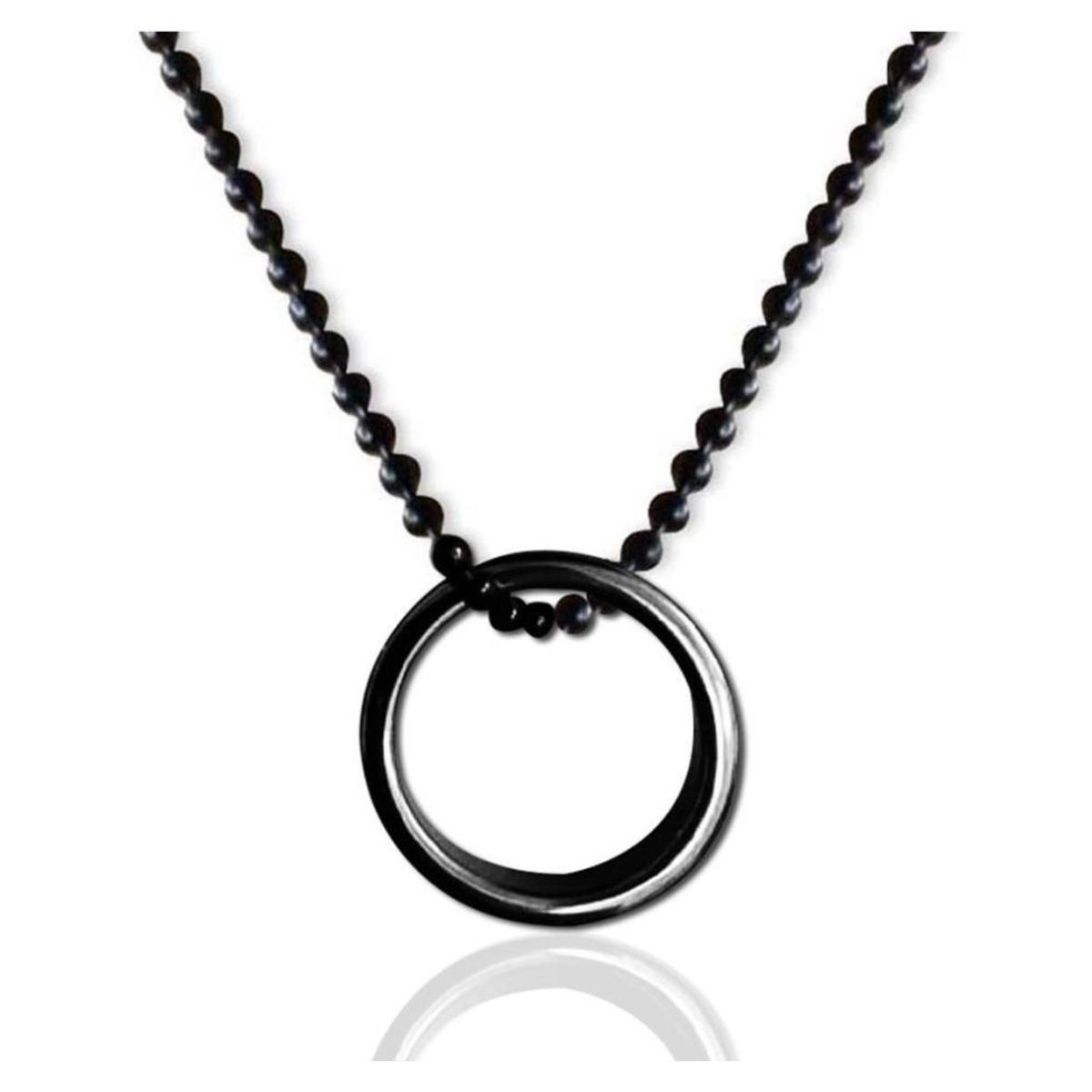 AlRashid Shopping Store Black Chain With Stainless Steel Ring Locket Pendant Necklace for Boys Women
