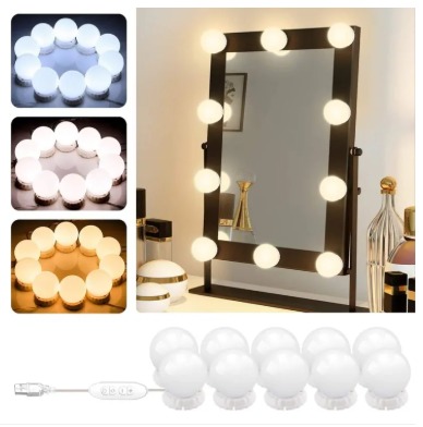 LED Vanity Mirror Lights | 3 Light Mode Led Bulbs for makeup Mirror Stand | 10 Bulbs