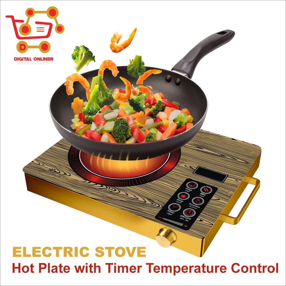 Electric Infrared Cooker 2200W | Universal Hot Plate Ceramic Glass Cooktop | Digital LED Display | Portable Electric Stove with Overheat Protection | Infrared Heating Burner for All Cookware | Fast Heating