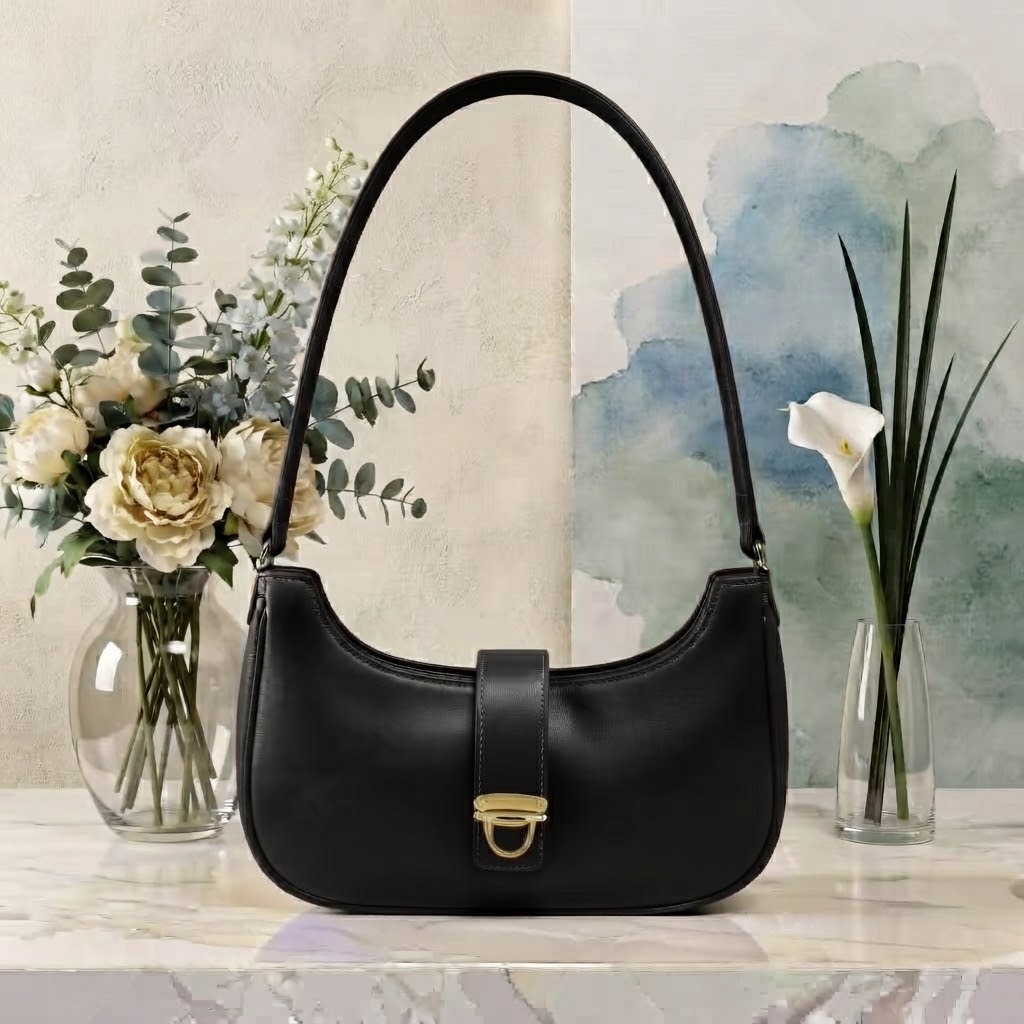 Women Luxury White Half Moon Bag - Leather Aesthetic Underarm Bag