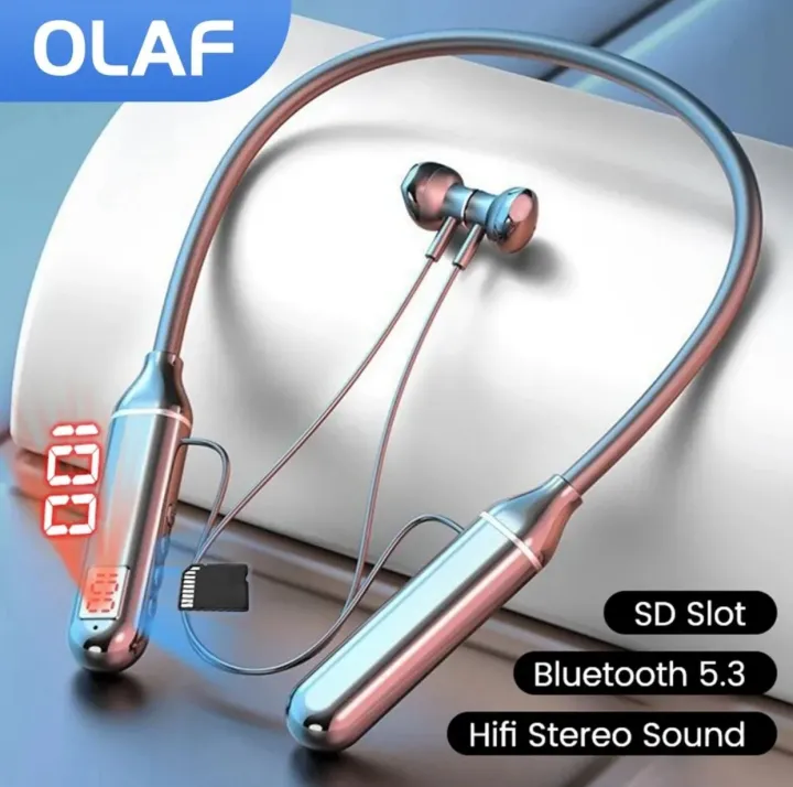 Magnetic Earphones D18 Wireless Neckband – Waterproof Sports Headphones – Bluetooth 5.3 Earbuds with Microphone & SD Card Slot – Compatible with Xiaomi | Blendzii Outleex® price in Pakistan
