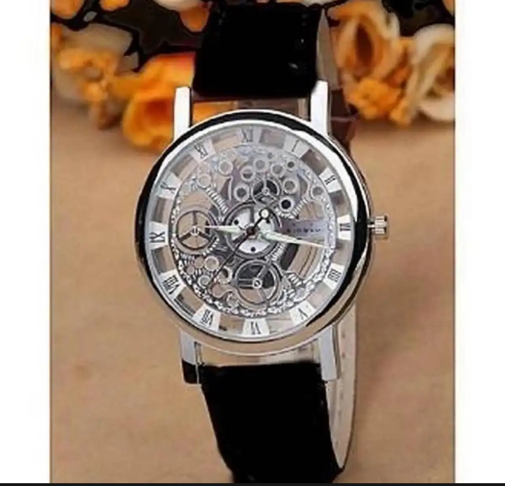 Skeleton Watch In Black Leather Watch for Men/Boys