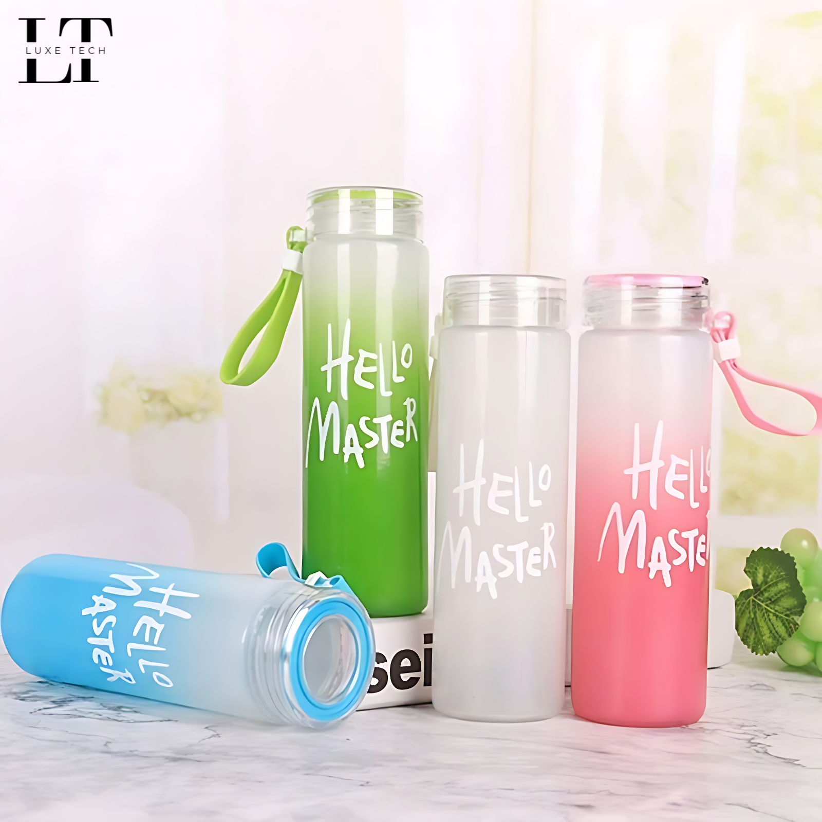 Hello Master Glass Water Bottle | 480ml Leakproof Hydration Bottle with Rope | Stylish & Durable Glass for Girls & Boys | Eco-Friendly, Lightweight & Portable | Ideal for School, Gym, Travel, Office & Home | Trendy Drinking Bottle PROMISE TO SELL