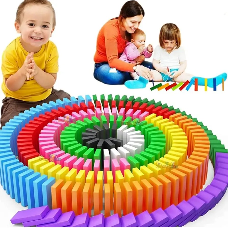 100 Pcs Wooden Colorful Domino Blocks