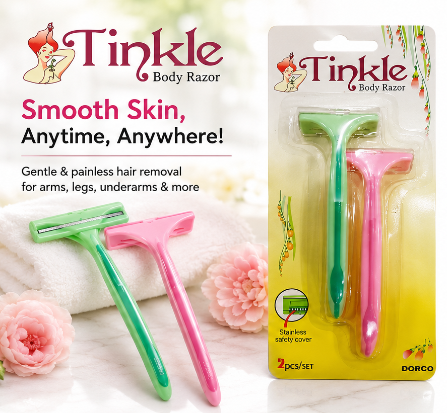 Tinkle Body Razor for Women 2 PCS Set | Facial & Body Hair Removal Razor | Eyebrow, Face, Arms, Legs & Bikini Area Shaving Razor | Stainless Steel Safety Cover | Reusable Portable Beauty Grooming Tool for Smooth & Precise Hair Removal