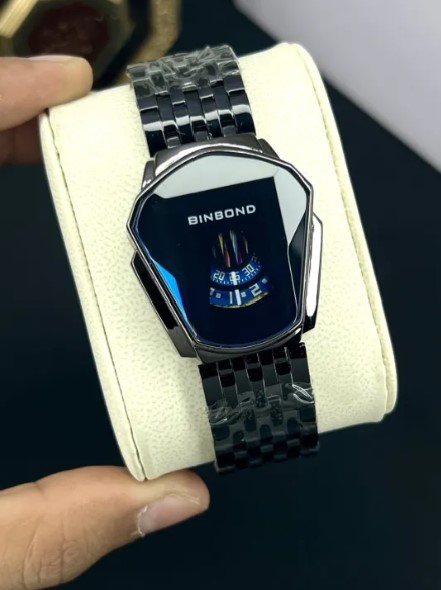 BINBOND Modern Digital Stainless Steel Watch with Unique Geometric Dial