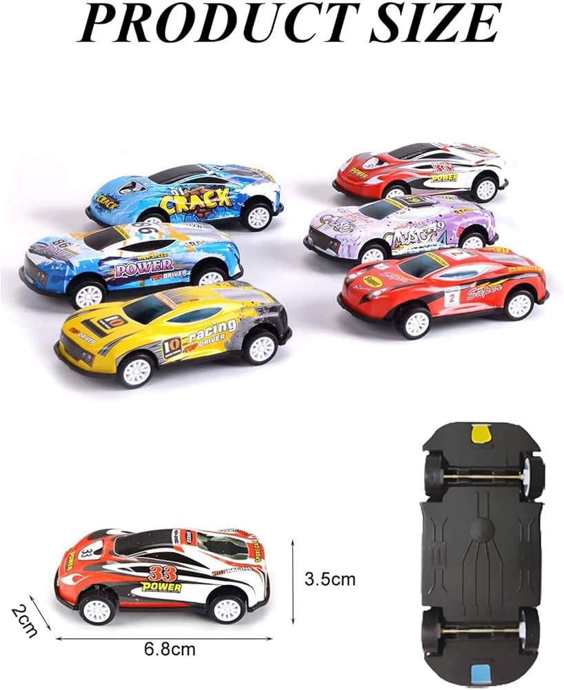 24 Pcs - Pullback Racing Car Alloy Tin Metal Body Toy Set - Playing and enjoy Racing On Track Fun - Colorful Model DieCast Vehicle Cars Toys For Children Kids Boys Girls Baby Die Cast