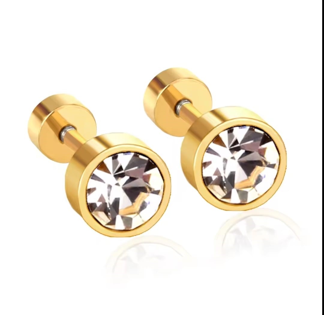 THE EMERALD COLLECTION_Crystal Stud Ear Tops with Screw SDE-100-GLD Trendy Fashion | Light Weight for Men || Women || Ladies || Girls || Boys Artificial Jewelry