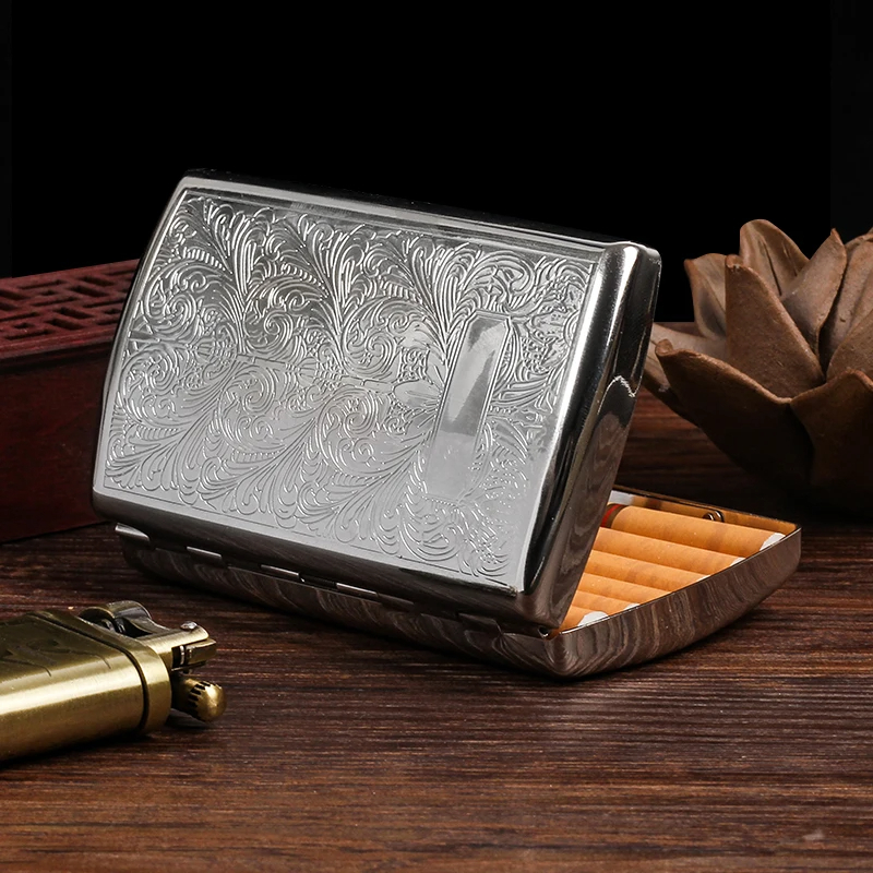 Fine Cigarette Case Double-sided 14 Sticks Portable Metal Extension Cigarette Case Silver Design