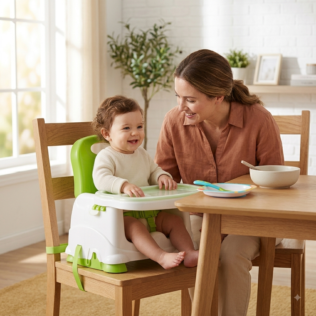 2-in-1 Baby High Chair – Foldable & Portable Feeding Chair for Kids with Adjustable Tray, Double Straps for Safety, Comfortable & Easy to Clean Booster Seat