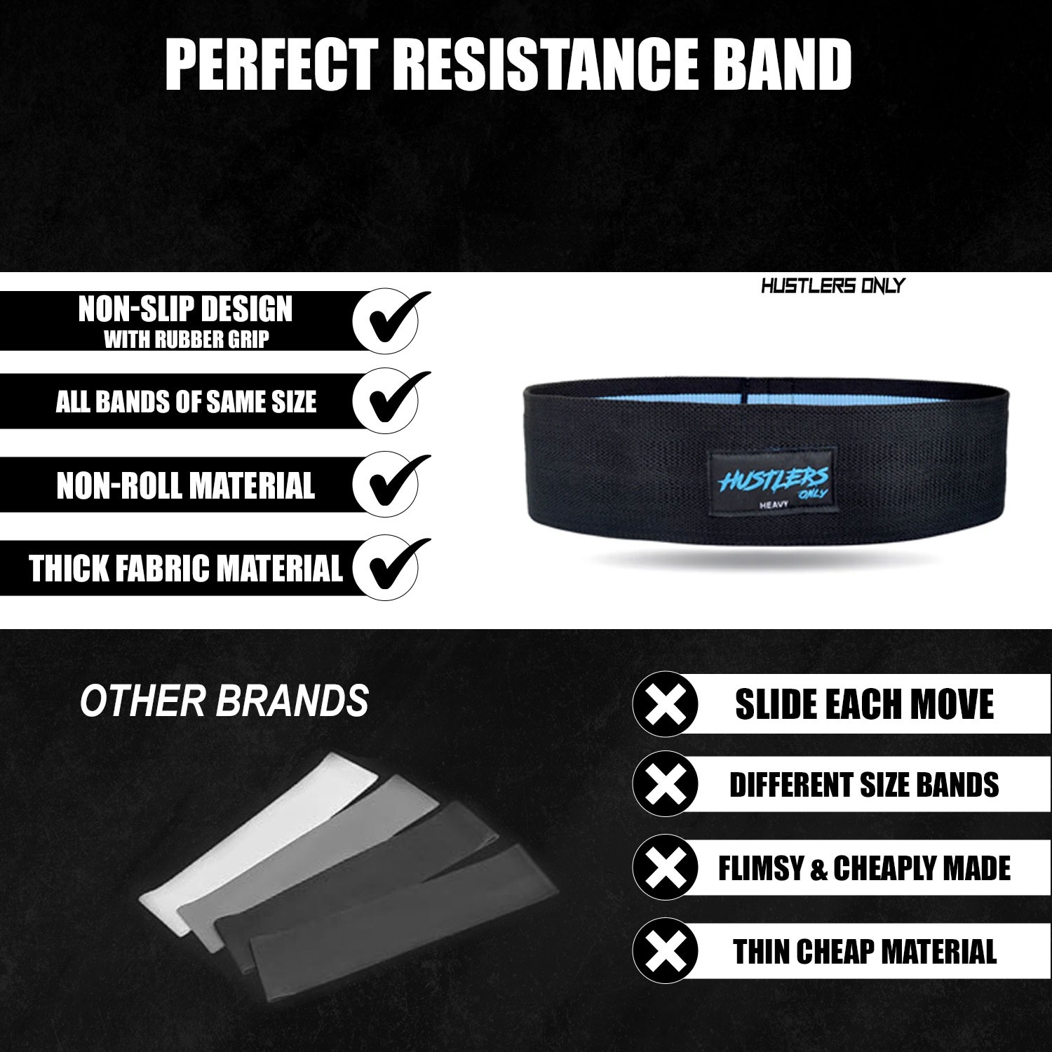 Resistance Bands for Legs - Huslters Only Hip Band Workout Bands  Fabric Hip Resistance Band for Men and Women - Booty Bands for Working Out - Exercise Bands Resistance Bands