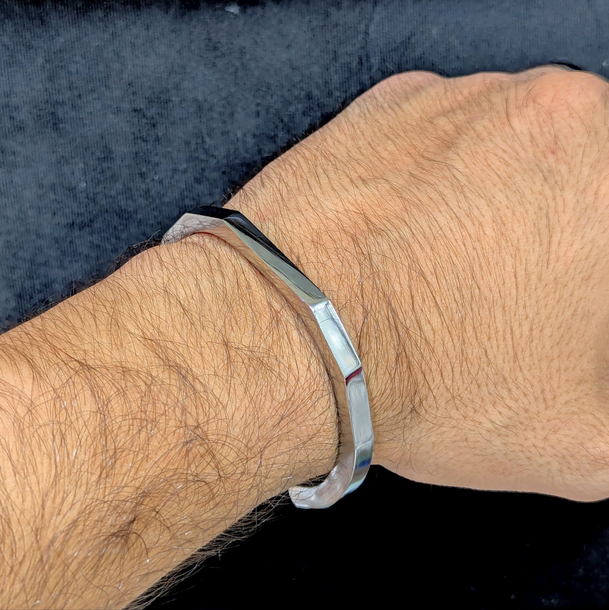 Reytel KRAFT Silver Rigid Hexagonal Cuff Bracelet for Men | Handcrafted Sterling Silver Bangle