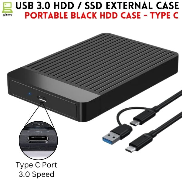 USB 3.0 Portable HDD SSD 2.5" Hardrive External Case ( Black & Transparent ) - 2.5" Hard Drive Case 5Gbps High Speed Fast Data Transfer (ONLY CASE)