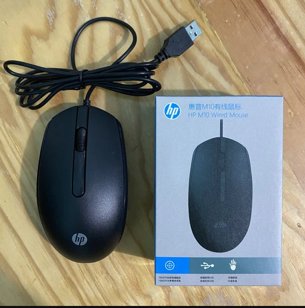 HP M10 Ergonomic Wired USB Mouse - High-Resolution Optical Sensor, Plug-and-Play, Black