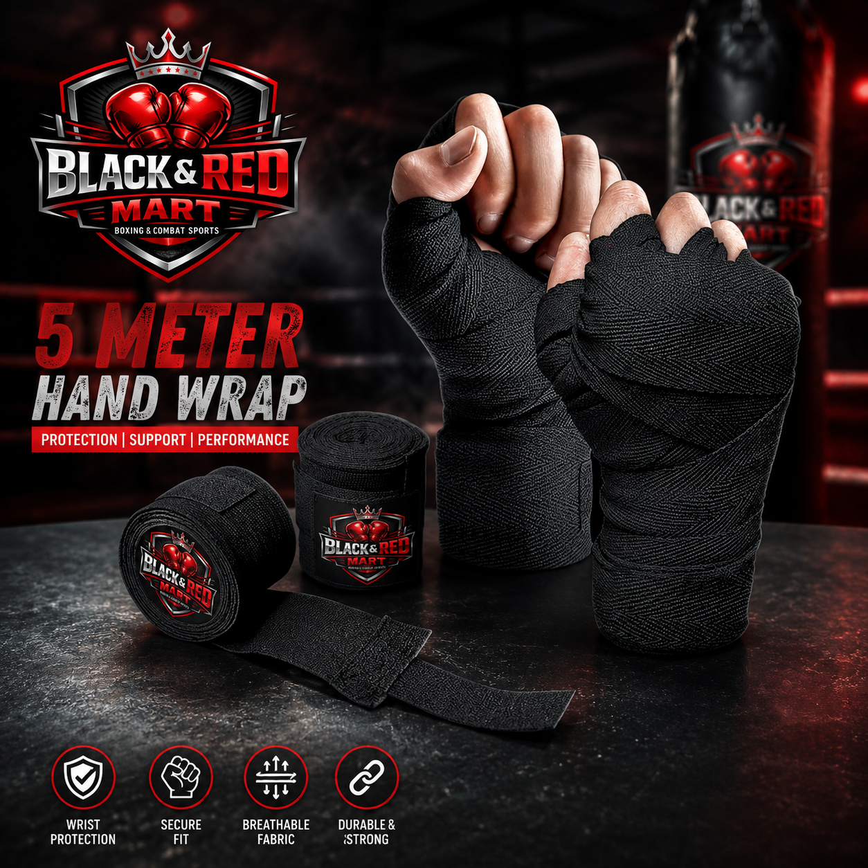 5 Meter Hand Wrap Boxing Hand Wraps Hand Bandage Boxing Bandage Wrist Grips Hand Band MMA Wrist Band Boxing Fitness Gym Yoga (1 Pair).