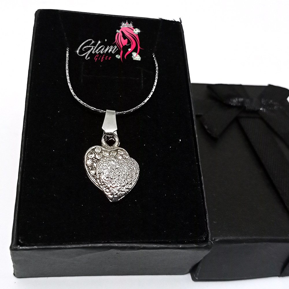 Dual Silver Heart Pendant Necklace for Friends with Gift Box