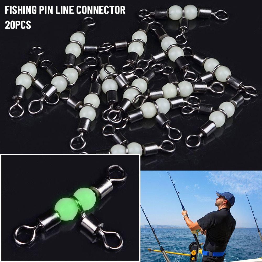 10pcs Bearing Barrel Ring Fishing Connector Rolling Swivel 3 Way Fluorescent Beads Fishhook Lure Line Fishing Tackle with Luminous Beads Fishing Connectors
