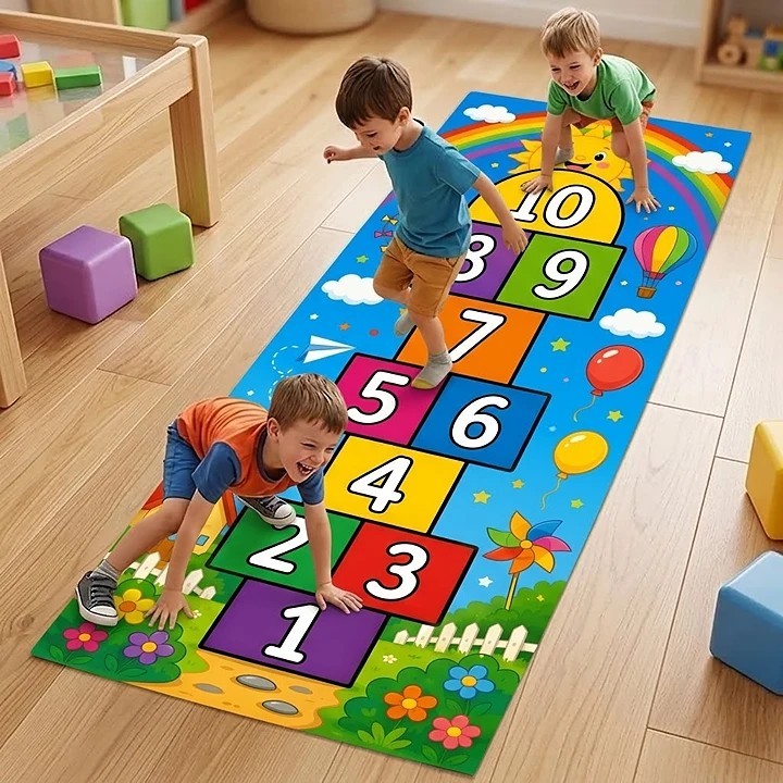 Hopscotch Hand and feet Jumping Jumbo Floor Play Mat Size 60 x 24 Inch Children Physical and Healthy Activity Playing Mat Toy - Educational Learning Waterproof Flex Sheet Playmat for Kids Boys and Girls Panaflex Toys  Perfect Game For Friends and Family