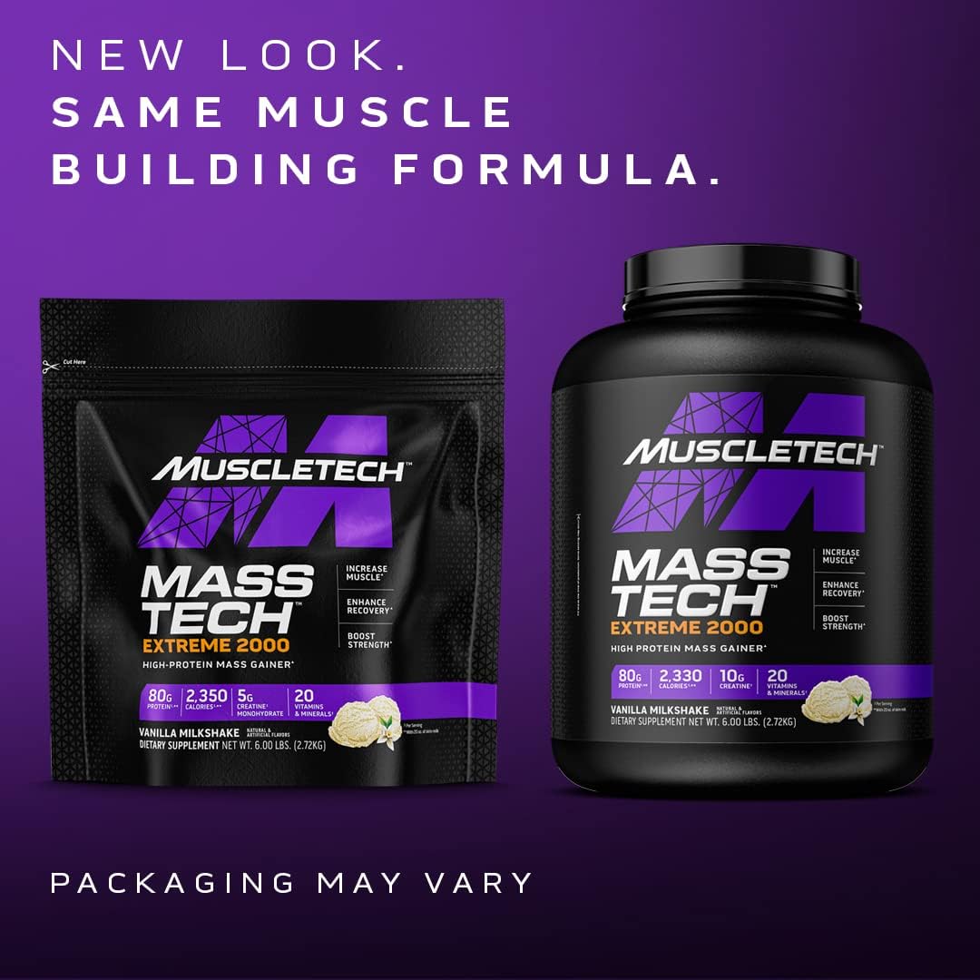 Muscle Tech MassTech Extreme 2000 - Mass Gainer Protein Powder Supplement - Weight Gainer for Increase Muscle, Enhanced Recovery & Strength.