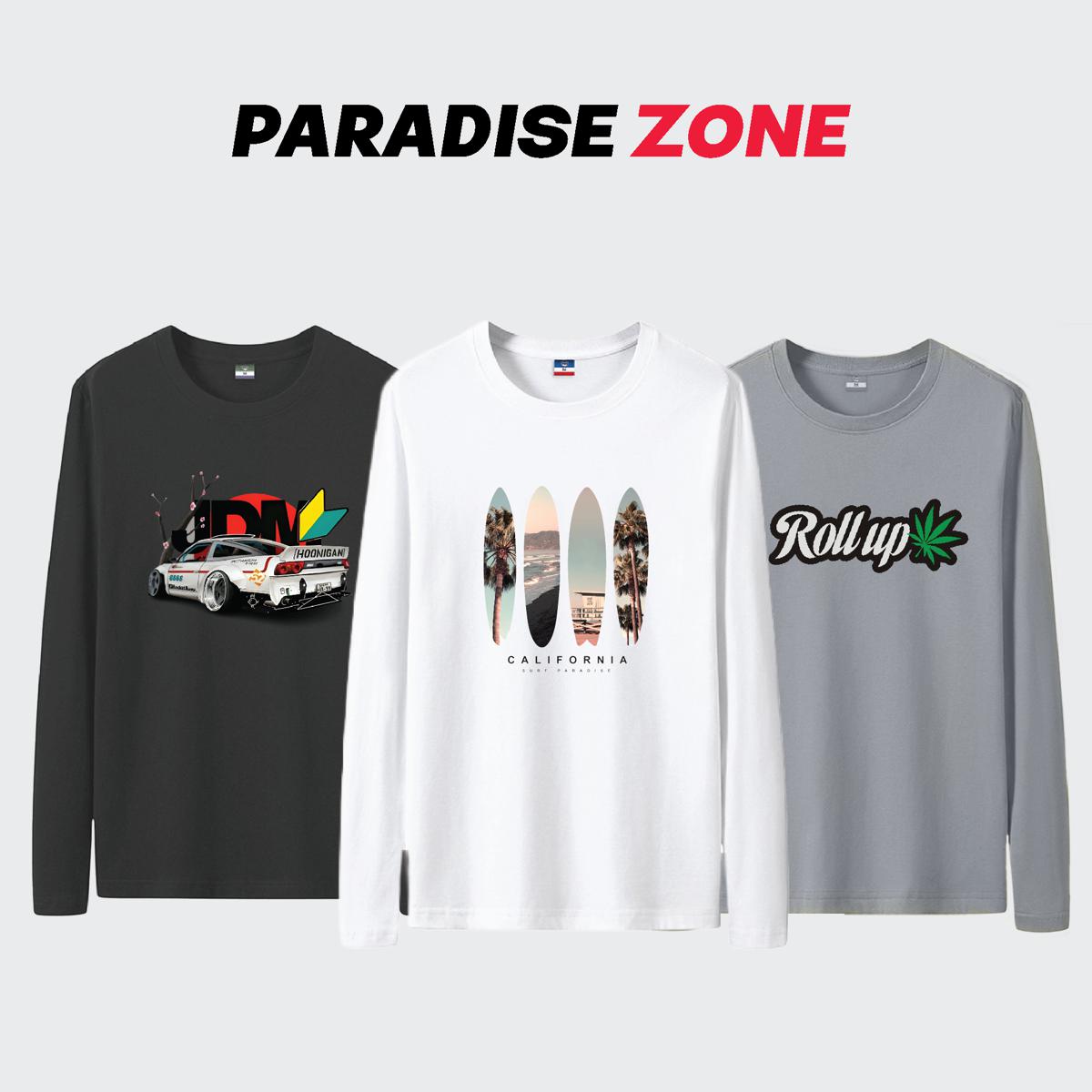 Paradise Zone Long Sleeves Pack Of 3 Multicolour Printed Tshirt For Men