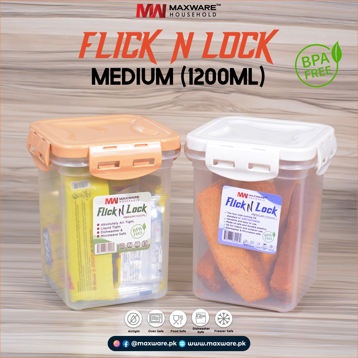 Maxware Household Flick N Lock Medium 1200 Ml Air Tight Jar
