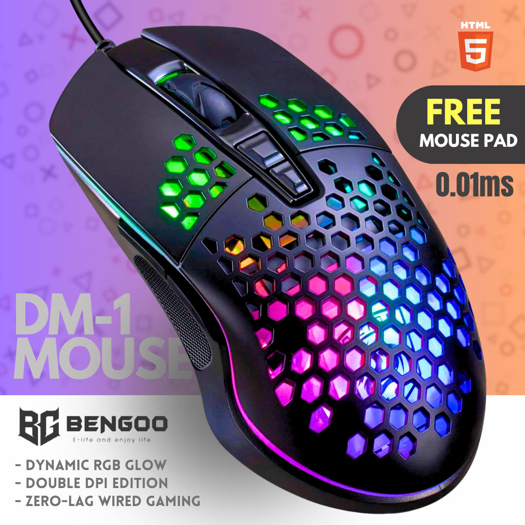 Lightweight RGB Honeycomb Gaming Mouse BENGOO 6400 DPI | USB Wired Optical Computer Mouse 7 Programmable Macro Buttons | Custom Driver Software Backlit Mesh Gaming Mouse for Laptop Desktop PC Streamers – One Click Pick