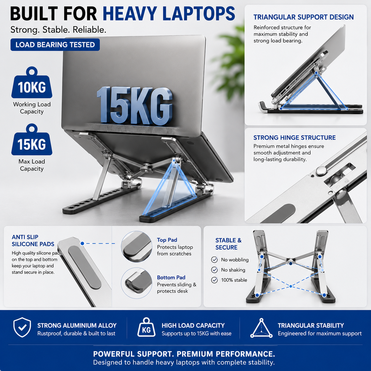 Laptop Cooling Stand Dual Single Fan Detachable Aluminium Adjustable 7 Gear Height Foldable Portable Anti Slip Rubber Grip Full Metal Body Ergonomic Notebook Riser Holder For Makbook Gaming PC Tablet Silver Black Office Home Desk Study Table Use
