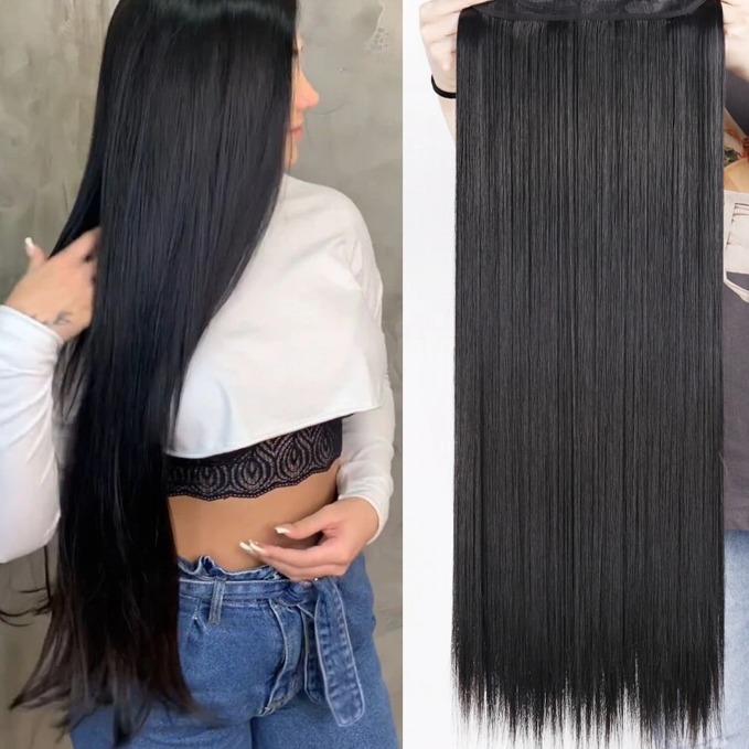 Comb Straight Hair Extension Black- 27Inch