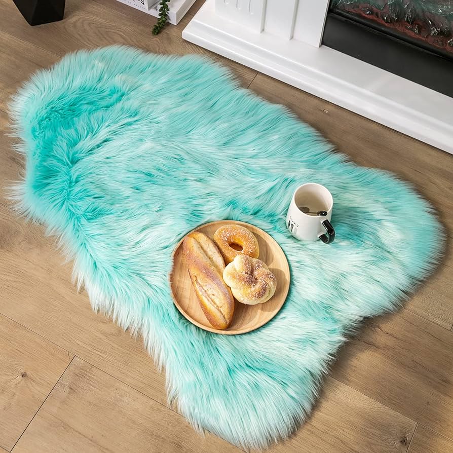 Faux Sheepskin Rug Sheep Foot Door Mat Rug 24inch x 33inch Turquoise Fuzzy