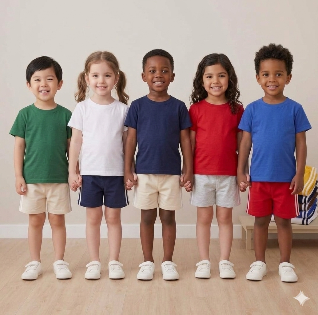 TF Clothing | Pack of 5 Plain Soft Cotton T-Shirts & 5 Lining Shorts | Summer Tracksuit Set for Boys, Girls & Babies | Multi Color