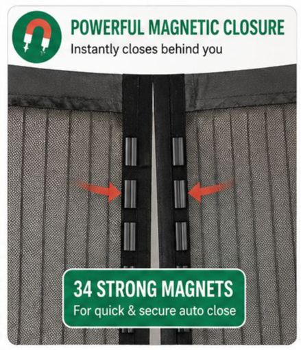 Anti Mosquito Magnetic Mesh Curtain Net 100x210cm | Automatic Closing Screen Door Curtain | Anti Insect Bug and Fly Net Partition | Breathable Striped Door Mesh for Home Kitchen Balcony and Bedroom Doors