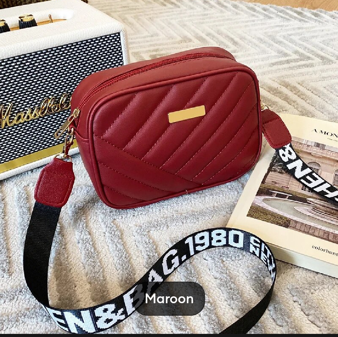 Quilted Crossbody Bag for Women with Logo Strap - Elegant Solid Pattern Shoulder Sling Purse