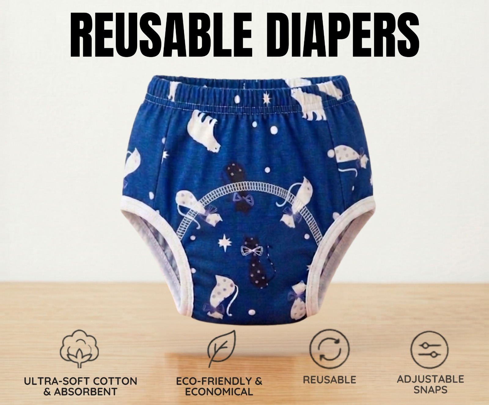 Washable Diapers for Kids - Reusable Baby Cloth Diapers - Leakproof & Eco-Friendly Washable Diaper with  Cotton Elastic Waist By AURA MART