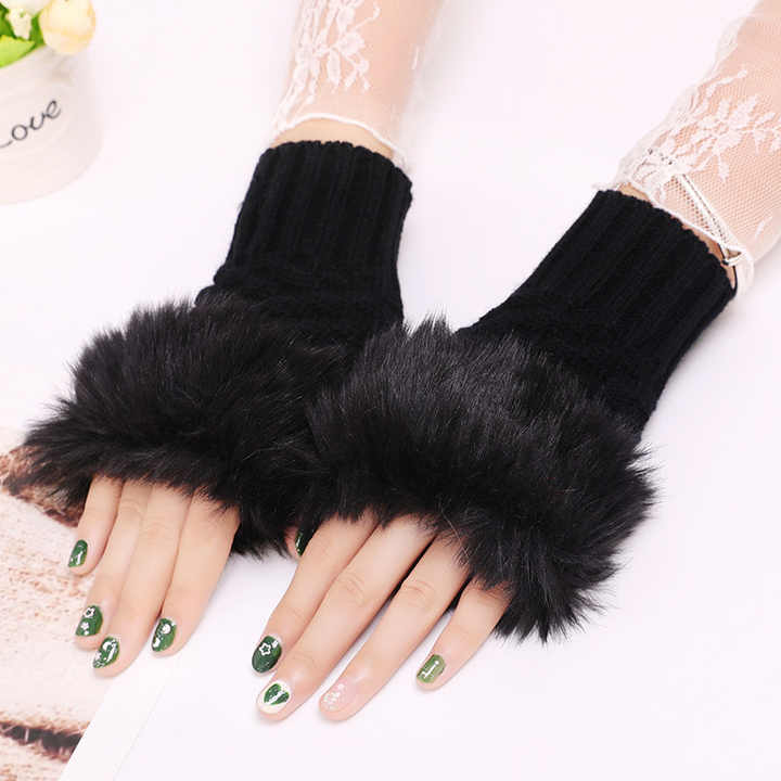 Winter Faux Rabbit Fur Gloves For Women.