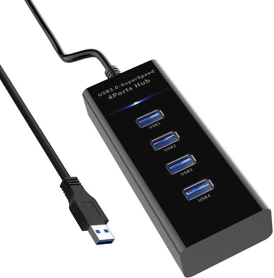 USB Hub 3.0 - 4 Port High Speed USB Hub with attached 1ft Extended Cable & LED Light - For Computers,, Laptop, PC, USB Flash Drives