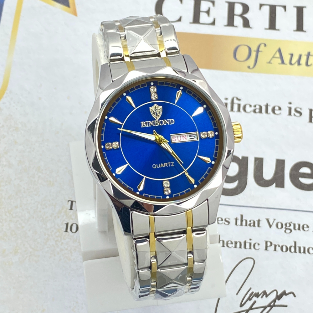 BINBOND Luxury Analog Time Stainless Steel Watch with Date & Day Display Luminous Hands Water Resistant Design & Classic Style for Men