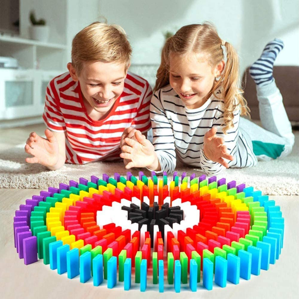 Wooden Dominos 100 Blocks And 50 Blocks andMulticolor Set Kids Educational Play Toy Domino Game for Boys and Girls Birthday Gift