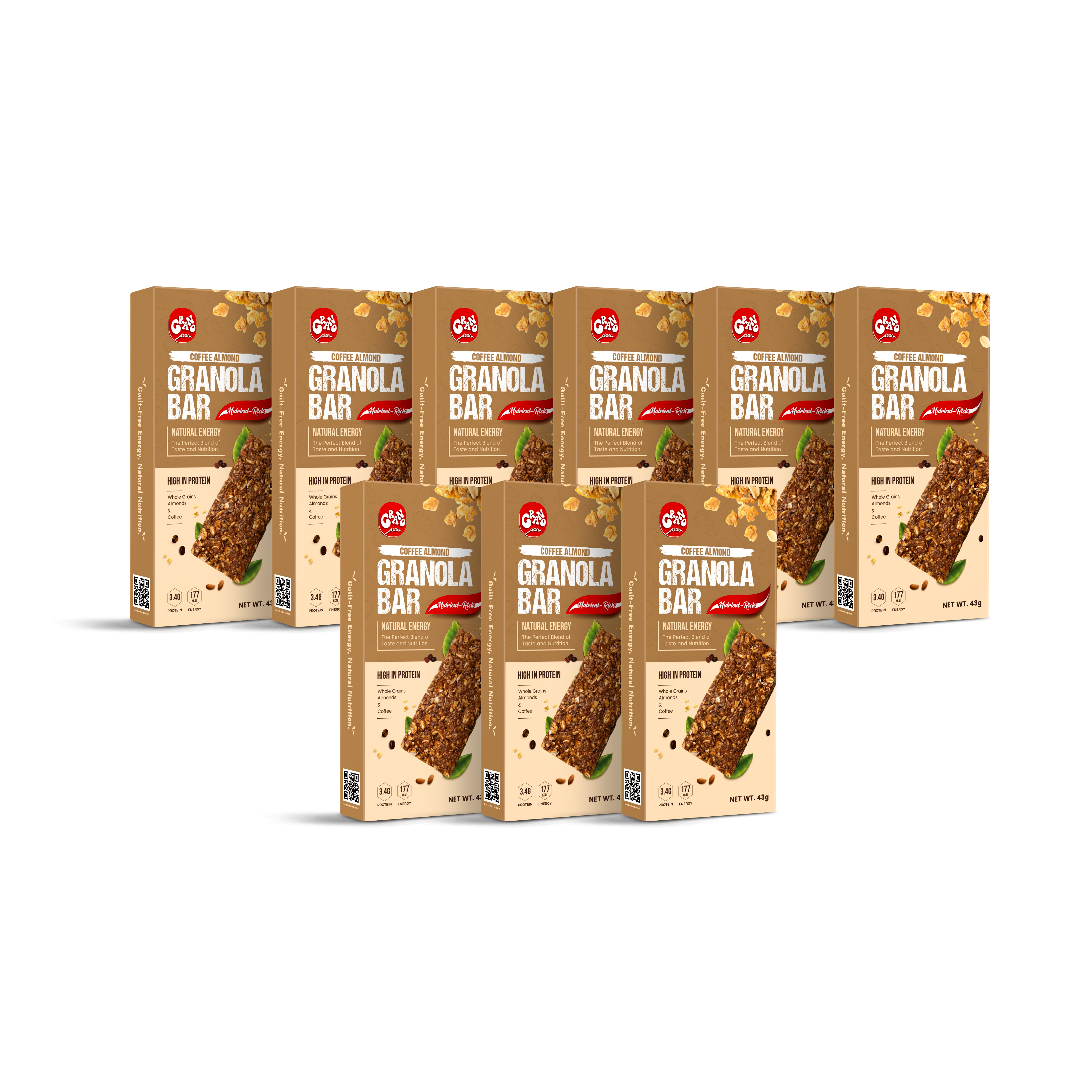 Grano Coffee Almond Granola Bar | Healthy Oats Bar with Nuts | Natural Energy & Protein Bar