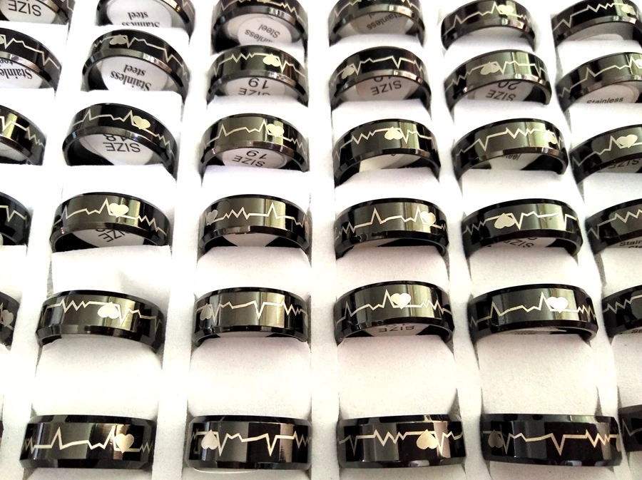 Heart Beat Rings For Men and Women Electrocardiogram Stainless Steel Ring ECG Fashion Unique Rings Lovers Ring Wholesale