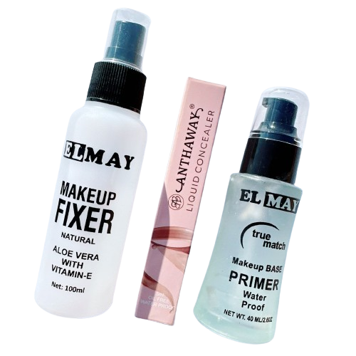 3PCS Makeup Deal - ELMAY Makeup Fixer (100ml) + ELMAY Makeup Base Primer (40ml) + ANTHAWAY Liquid Concelaer (15ml)